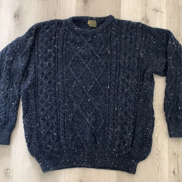 Oak Tree‎ Original Wool Crew Sweater Blue navy unisex chunky cable knit size XL